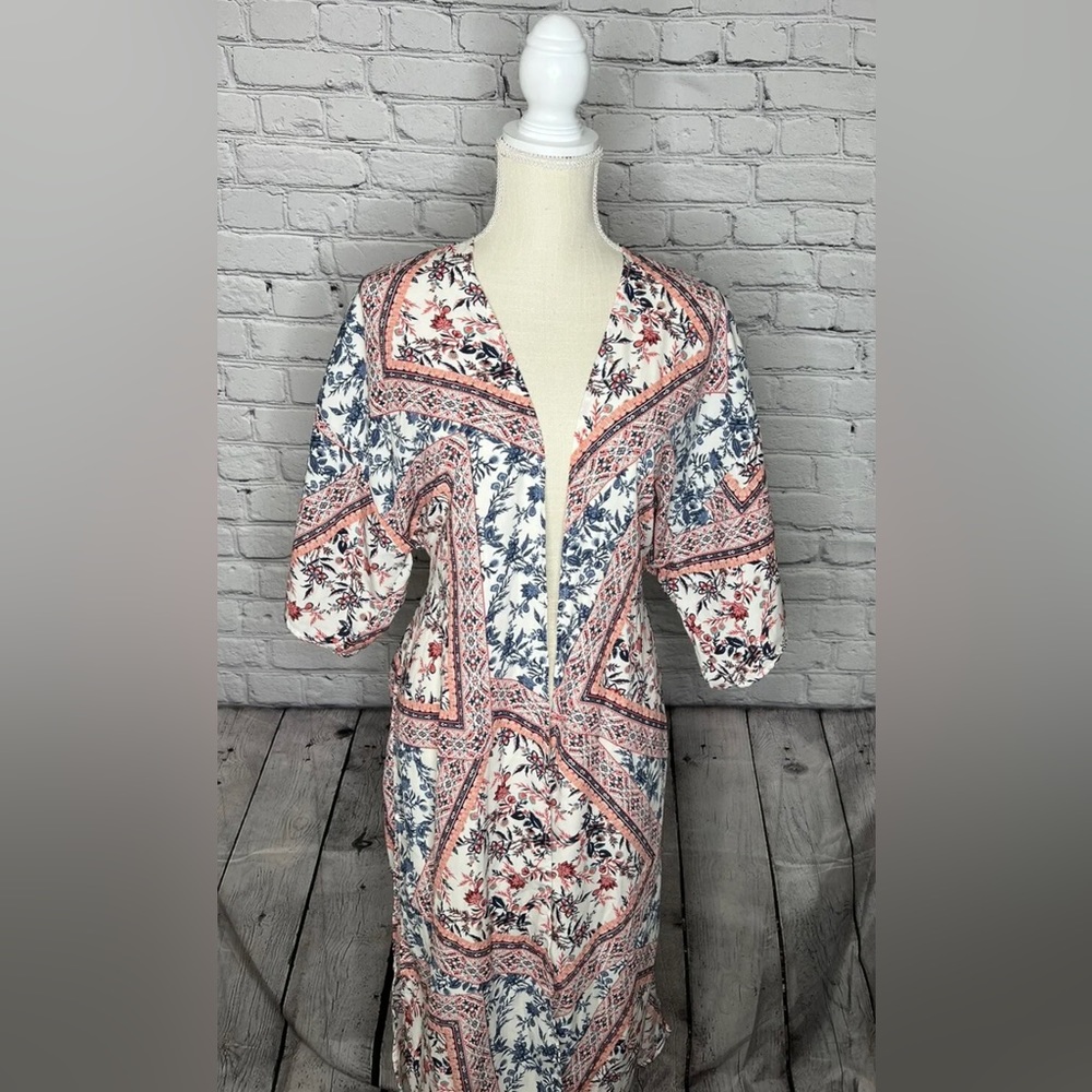 charlotte Russe boho floral print kimono Ties In Back Bohemian Size L NEW